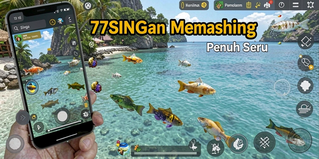Screenshot gameplay 77SINGA menampilkan aktivitas memancing yang seru.