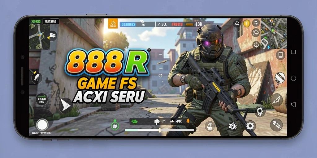 Tampilan gameplay mendebarkan dalam game FPS 888R dengan aksi intens.