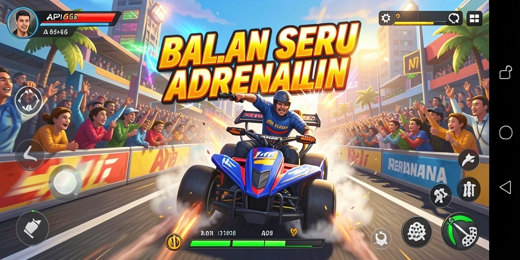 Screenshot menampilkan aksi balapan mendebarkan dalam API66.