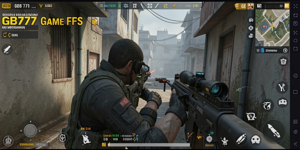 Screenshot gameplay GB777 menampilkan aksi seru dan intens dalam pertempuran FPS.