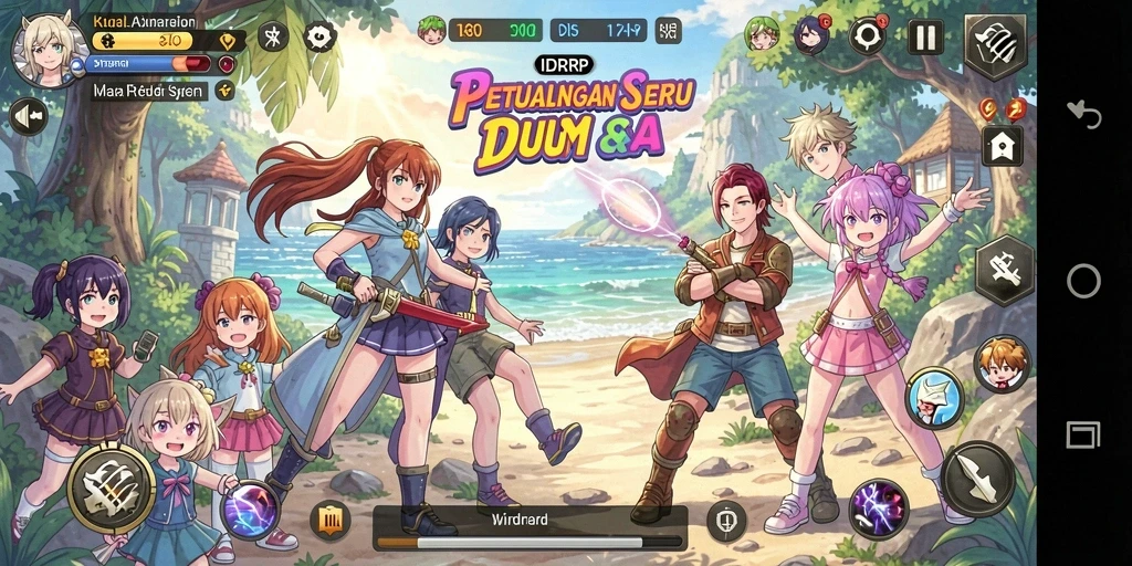 Screenshot gameplay IDRRP yang menampilkan karakter anime yang dinamis.