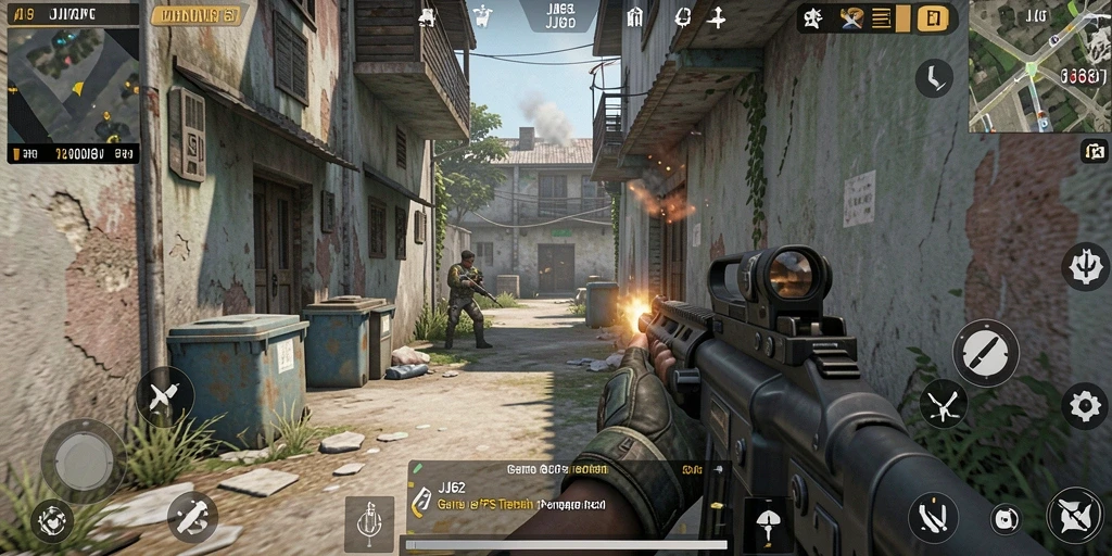 Screenshot gameplay JJ62 menampilkan aksi tembak-menembak yang mendebarkan.