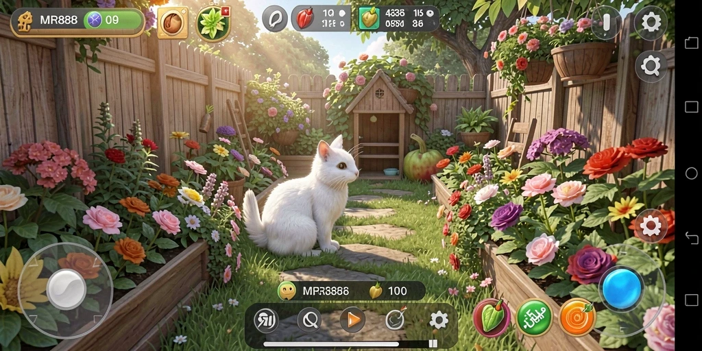 Tampilan gameplay MR888 dengan kegiatan bertani yang mengasyikkan.