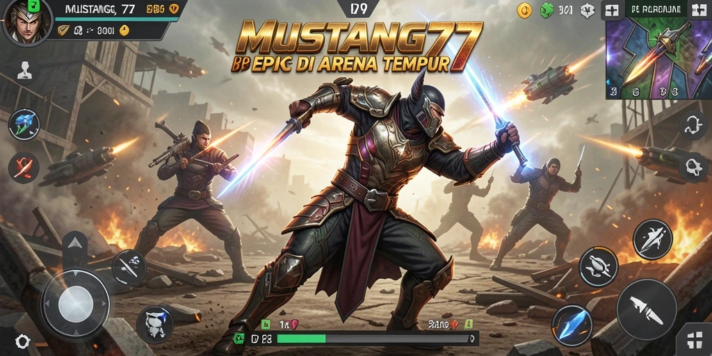 Tampilan gameplay seru di arena bertarung MUSTANG77.