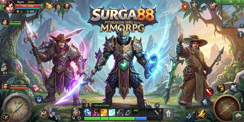 Tampilan seru dari gameplay SURGA88 dengan petualangan MMORPG.