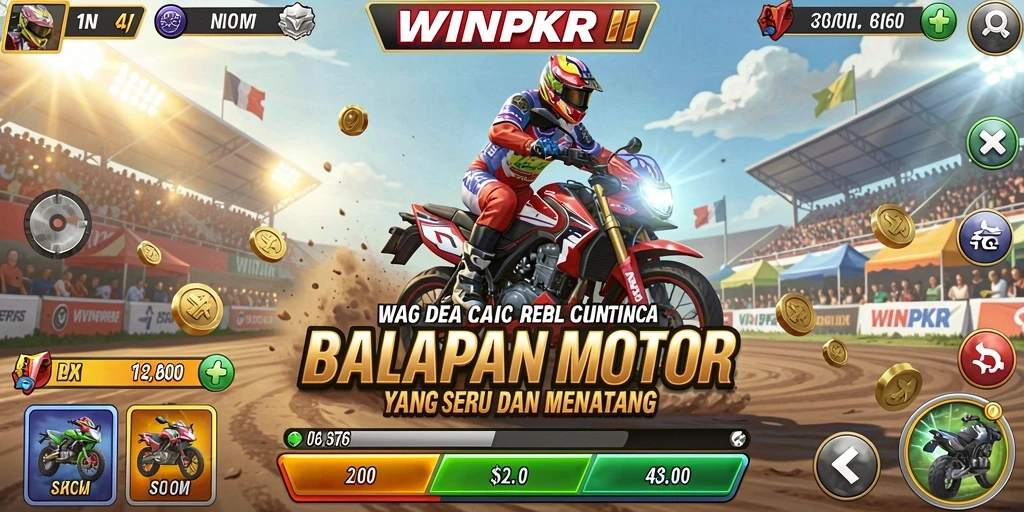Tampilan gameplay WINPKR yang seru dan penuh aksi balapan motor.