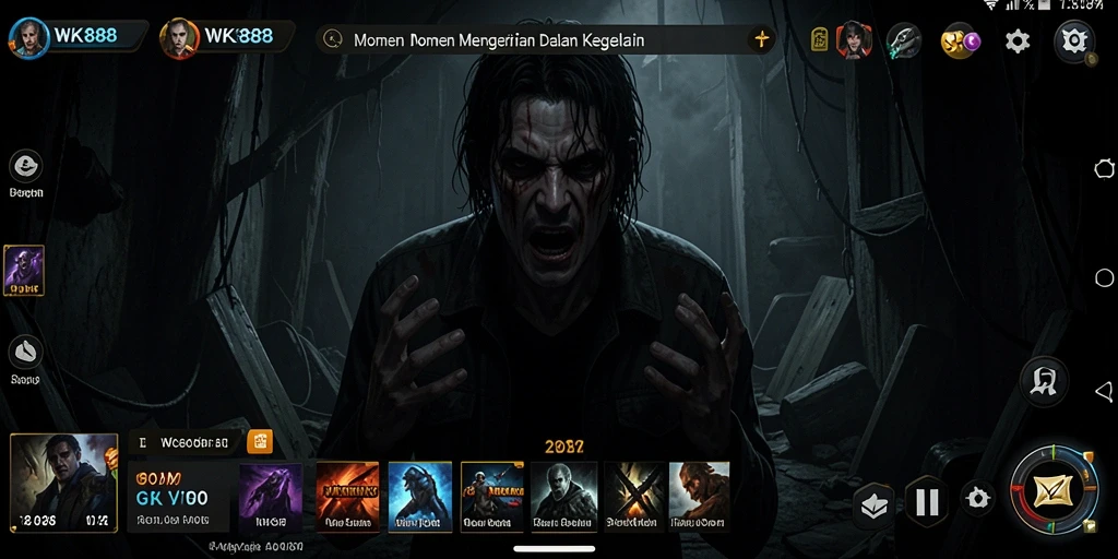 Tangkapan layar gameplay WK888 menampilkan suasana yang menegangkan dan menyeramkan.